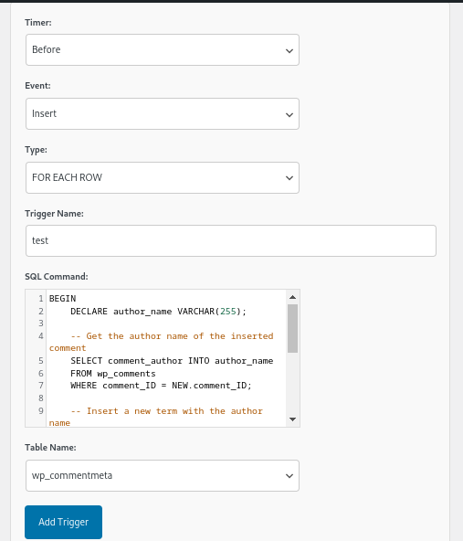 Database Trigger Form